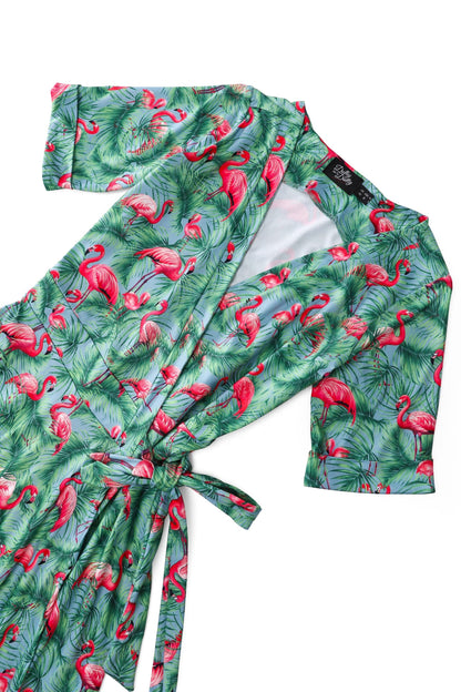 Matilda Flamingo Wrap Dress in Blue