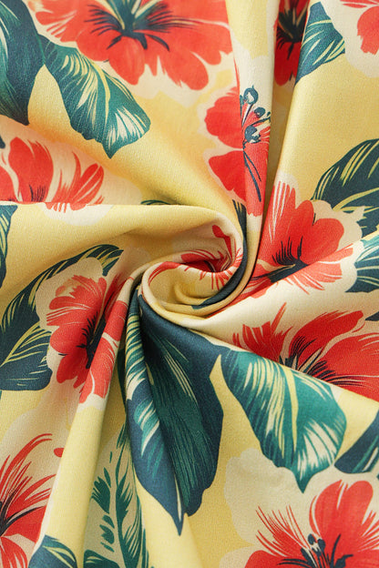 Ophelia Yellow Tropical Hibiscus Midi Dress