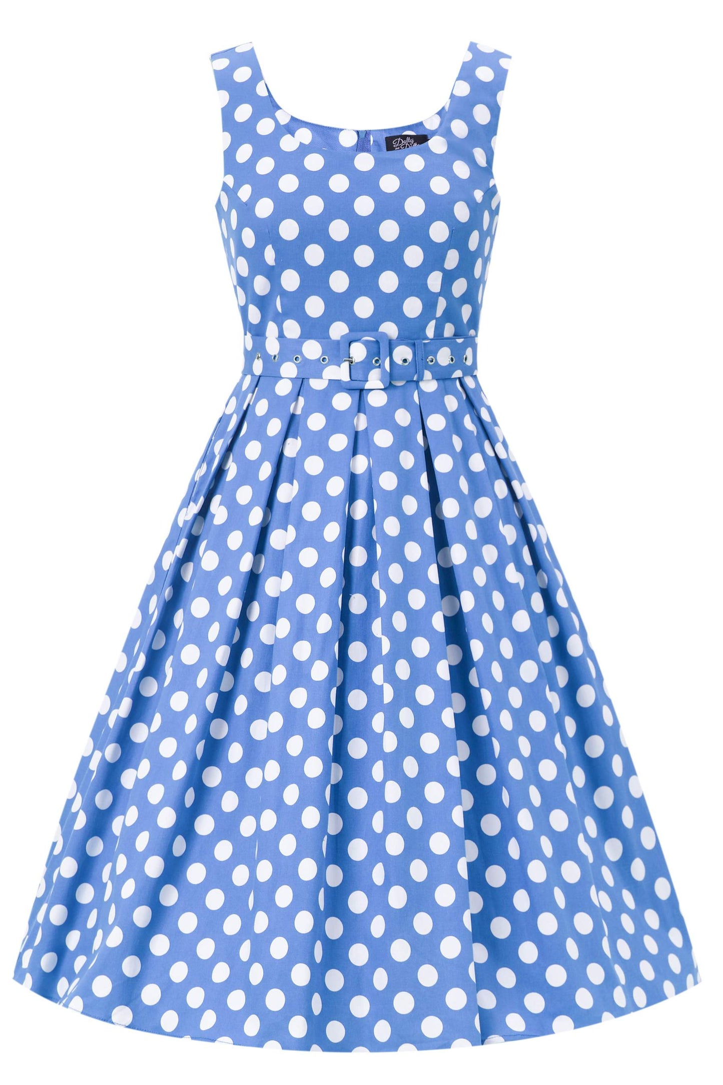 Amanda Polka Dot Flared Dress In Sky Blue