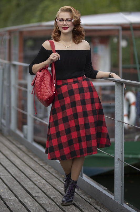 Joyce Rockabilly Red Tartan Swing Skirt