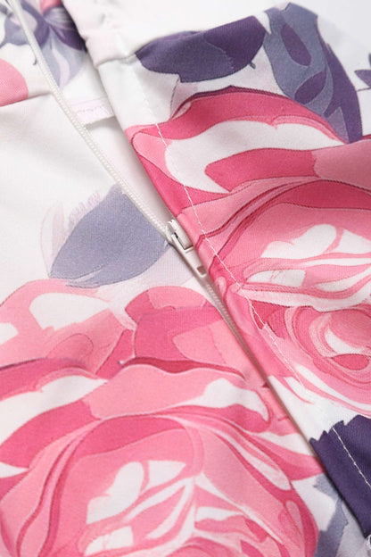 Darlene Pastel Roses Flared Dress In White