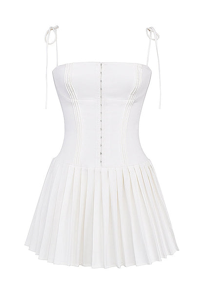 white pleated mini dress
