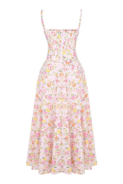 pink meadow print cotton midi sundress