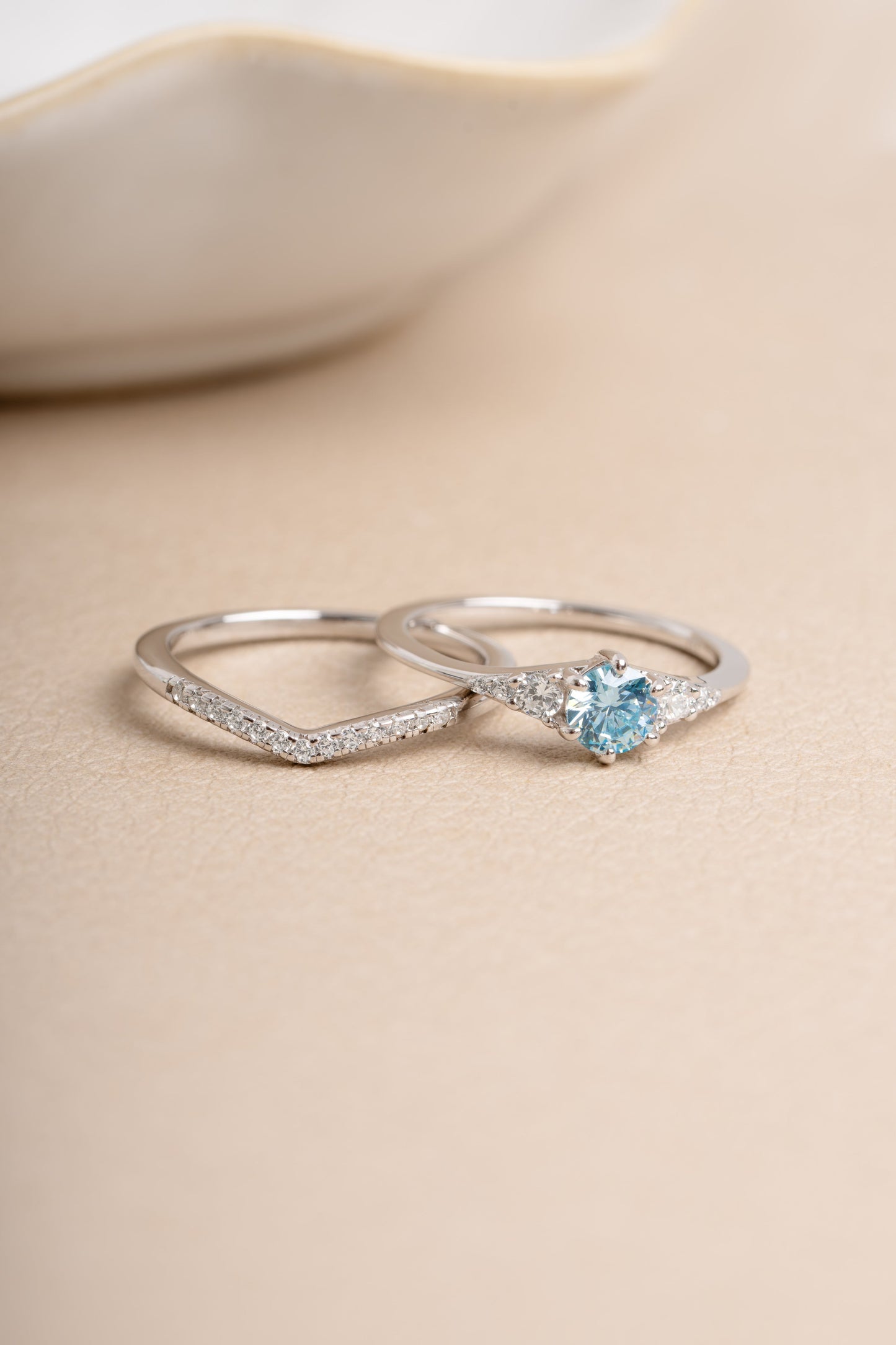 Aquamarine Chevron Ring Set