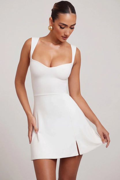 Sweetheart Neckline Mini Dress in White