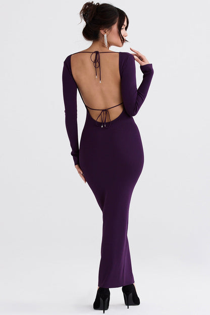 grape ribbed knit maxi dress
