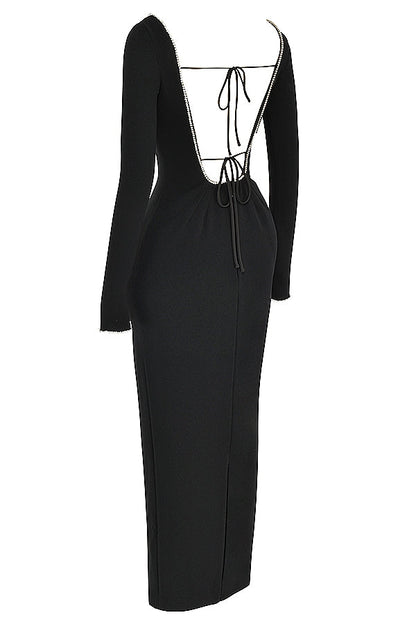 black crystal embellished maxi dress
