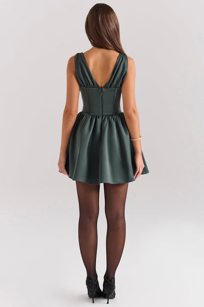forest green satin mini dress