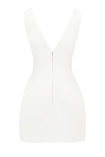white plunge mini dress
