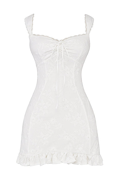 white embroidered mini dress