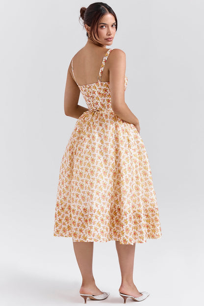 royal rose print corset midi sundress