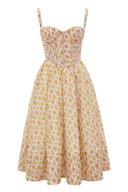 royal rose print corset midi sundress