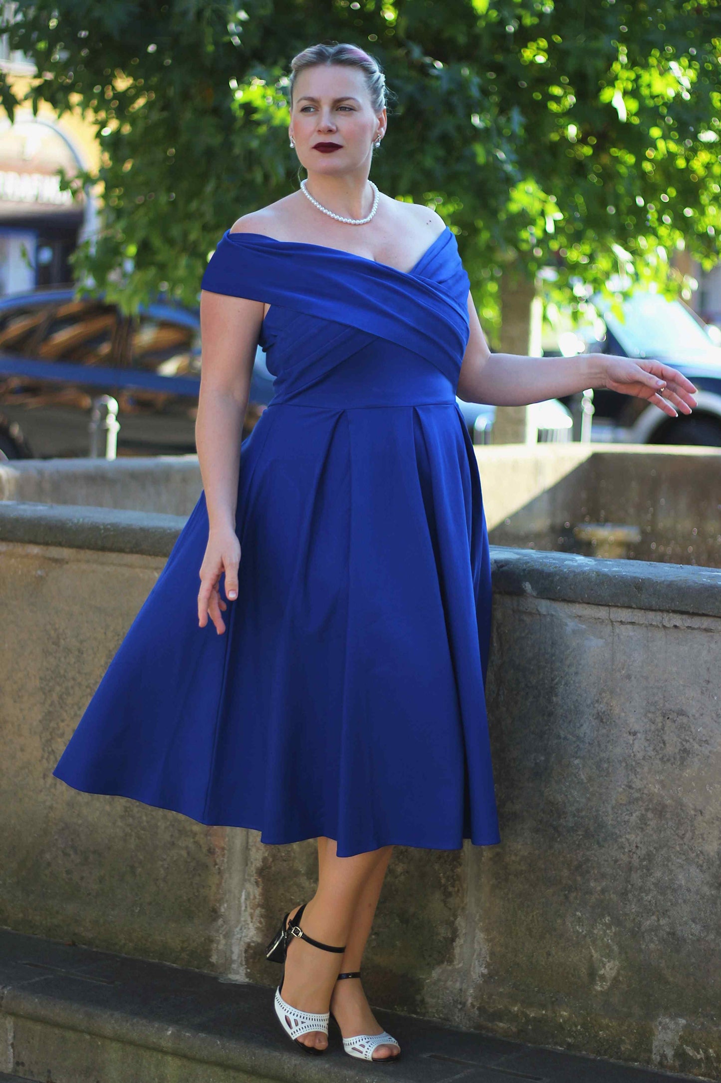 Beverly Royal Blue Off Shoulder Dress