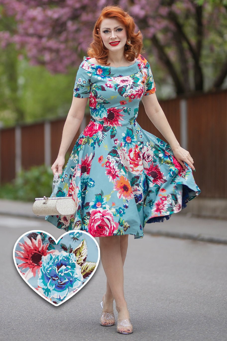 Darlene Blue Floral Swing Dress
