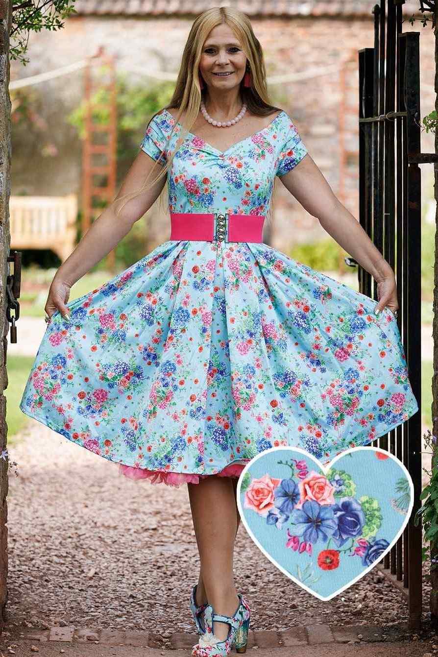 Lily Blue Hydrangea Off Shoulder Dress In Cotton