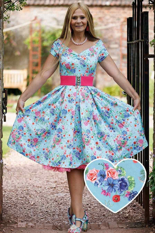 Lily Blue Hydrangea Off Shoulder Dress In Cotton