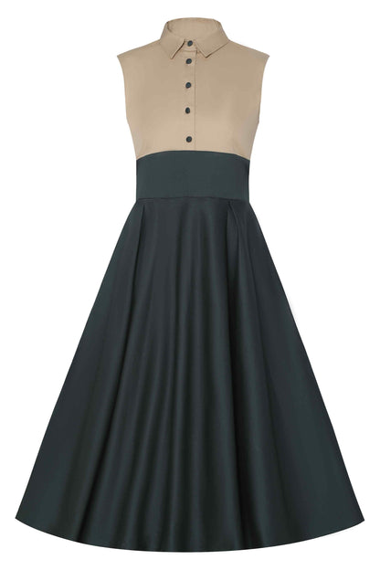 Lisa Button Up Shirt Dress in Cream and Dark Green