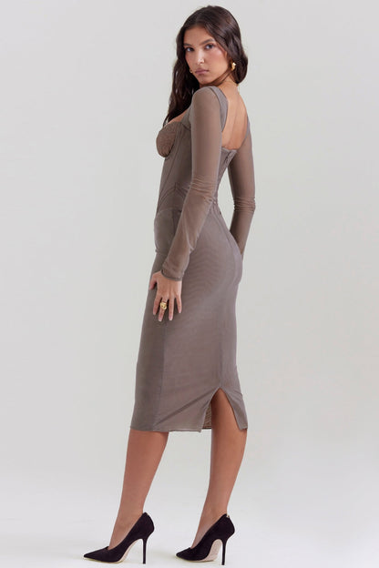 mocha corset midi dress