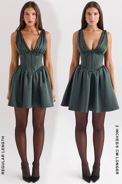 forest green satin mini dress