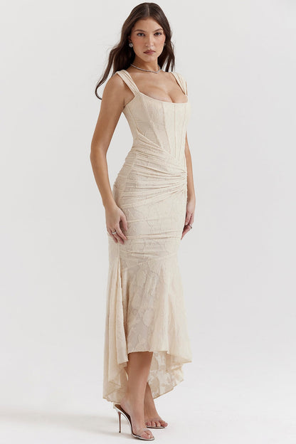 vintage cream floral maxi dress
