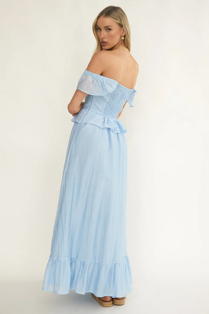 Hanalei Off-Shoulder Tied Bust Maxi Dress Light Blue
