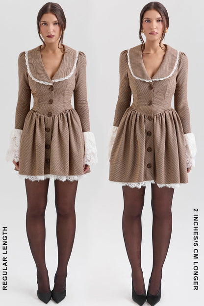brown puppytooth check mini dress - sale