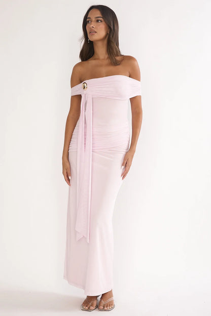 Evanthe Off-Shoulder Sash Maxi Dress Blush