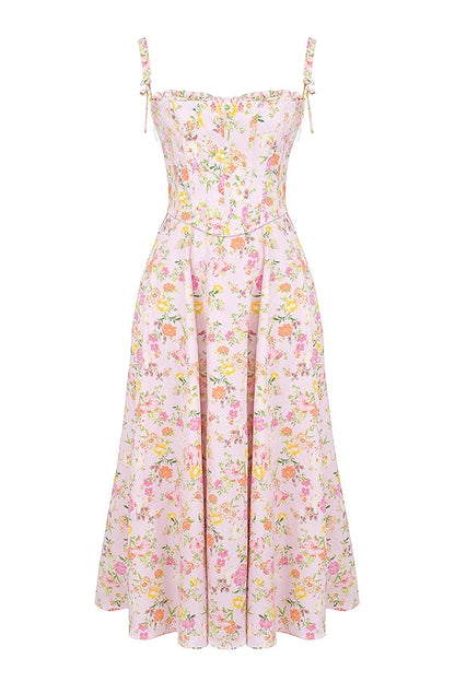pink meadow print cotton midi sundress