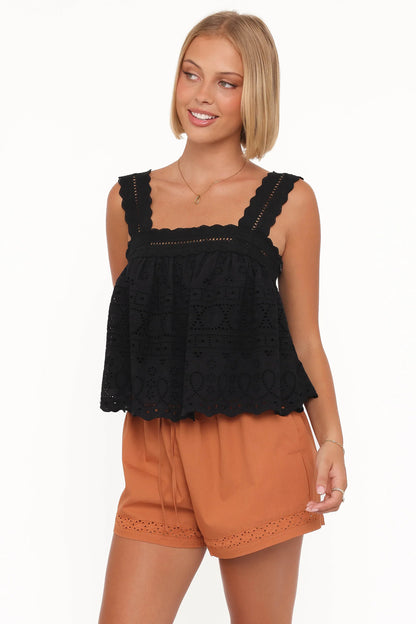 Aideen Eyelet Top - Black