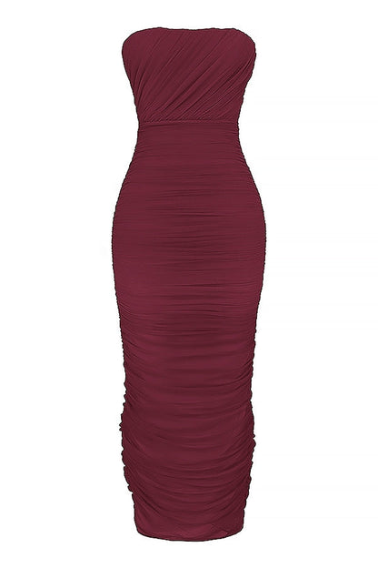 wine gathered maxi dress
