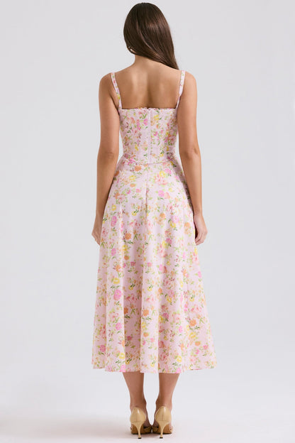 pink meadow print cotton midi sundress