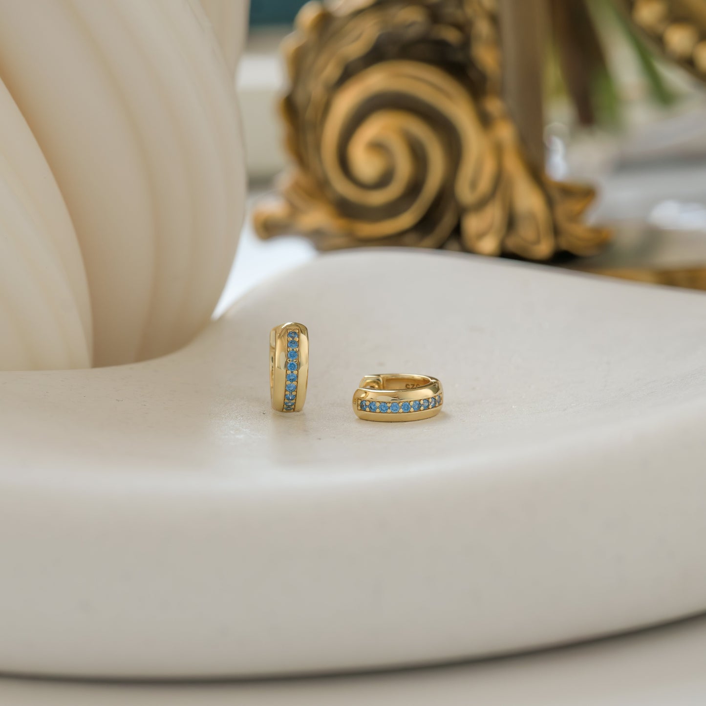 Stripe Aquamarine Huggie Earrings