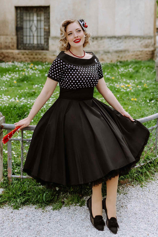 Darlene Black and White Polka Dot Swing Dress