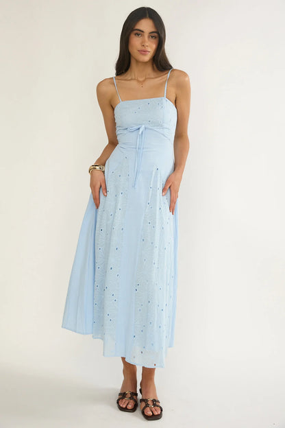 Shaye Embroidery Insert Maxi Dress Blue