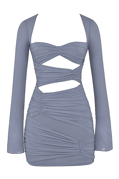 dove grey real silk mini dress