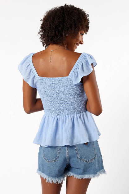 Gabie Ruffle Sleeve Top - Blue