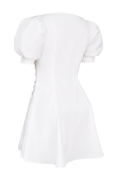 white puff sleeve mini dress