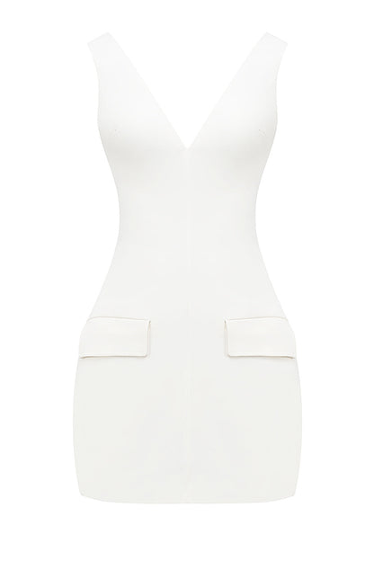 white plunge mini dress