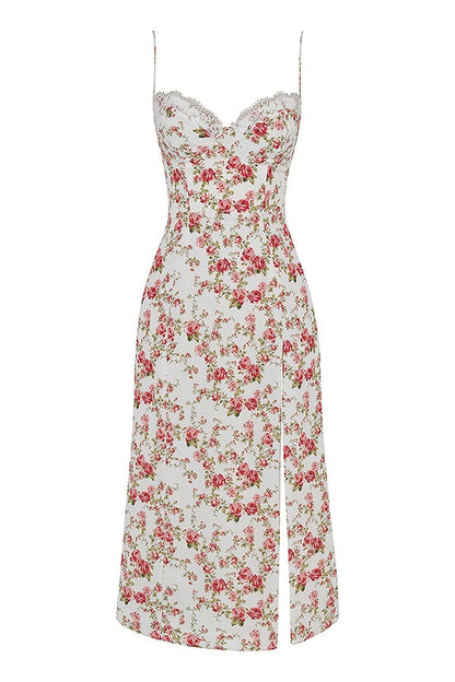 rose print corset midi sundress