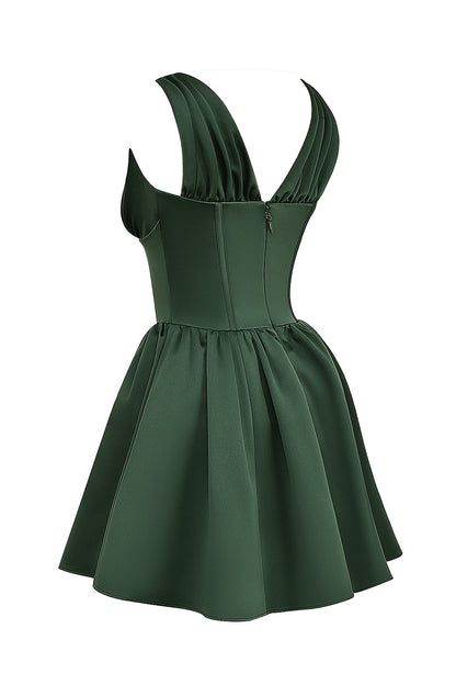 forest green satin mini dress