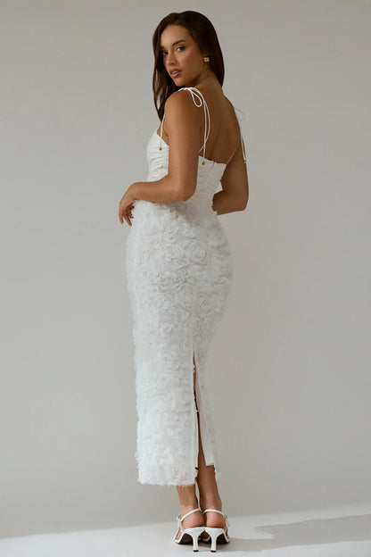 Love & Honor Textured Floral Maxi Dress White