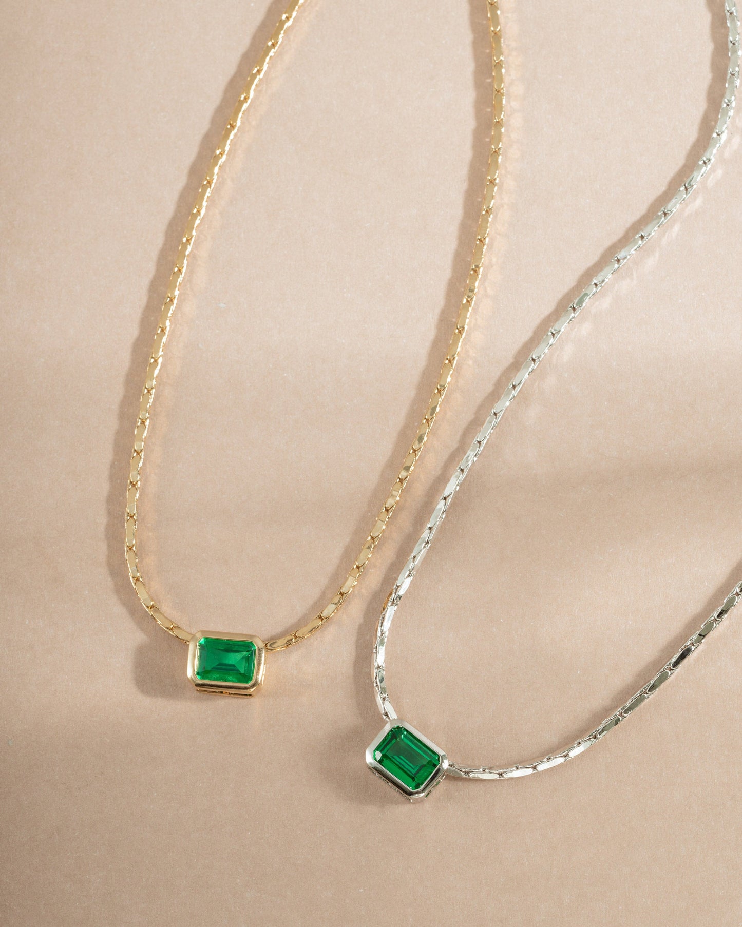 Emerald Baguette Bezel Statement Necklace