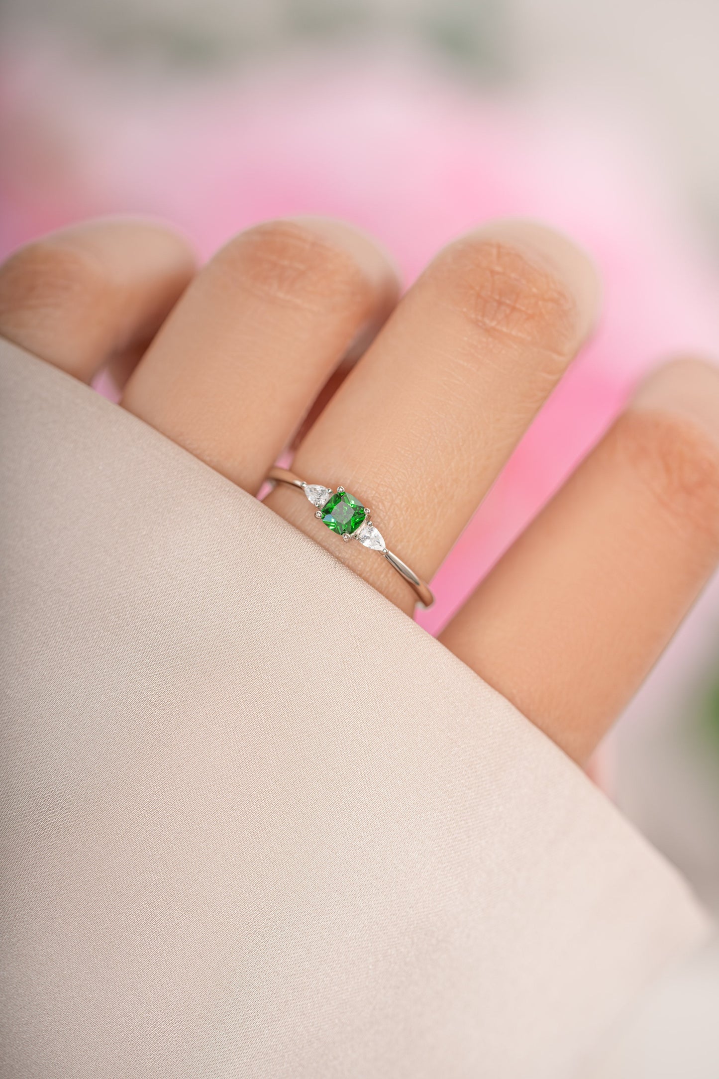 Emerald Cushion Ring