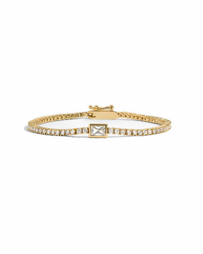 Bezeled Emerald-Cut Charm Tennis Bracelet