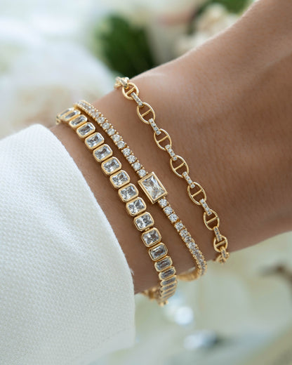 Bezeled Emerald-Cut Charm Tennis Bracelet