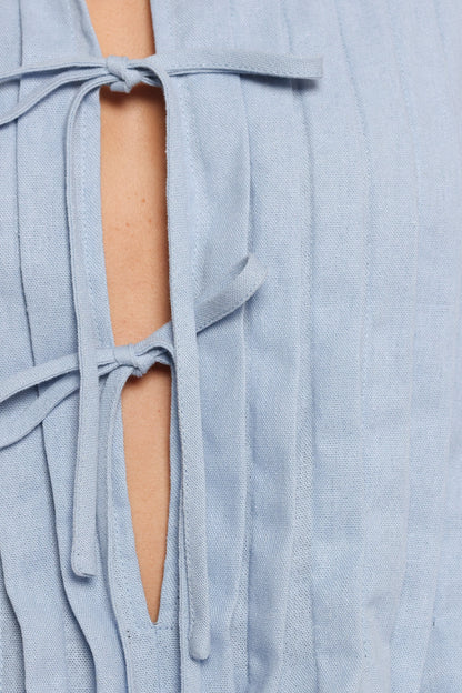 Delia Pleat Tie Top - Blue