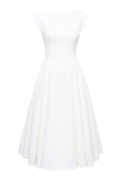 ivory moire satin midi dress
