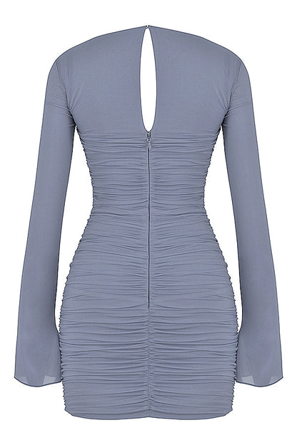 dove grey real silk mini dress