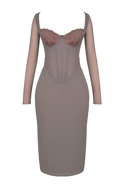 mocha corset midi dress