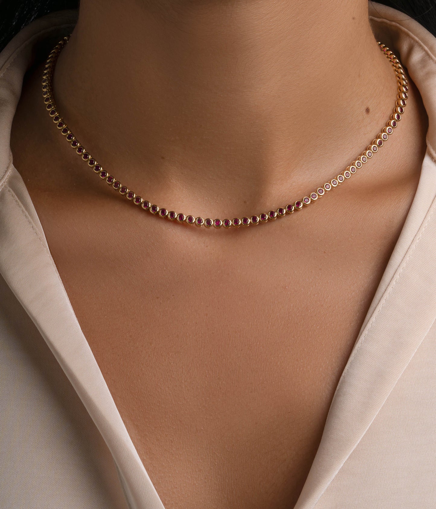 Ruby Bezel Tennis Necklace